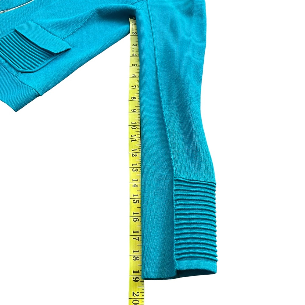 Nanette Lepore Teal Green Cotton Fine Knit Zip Front Cardigan (M) - Picture 13 of 16
